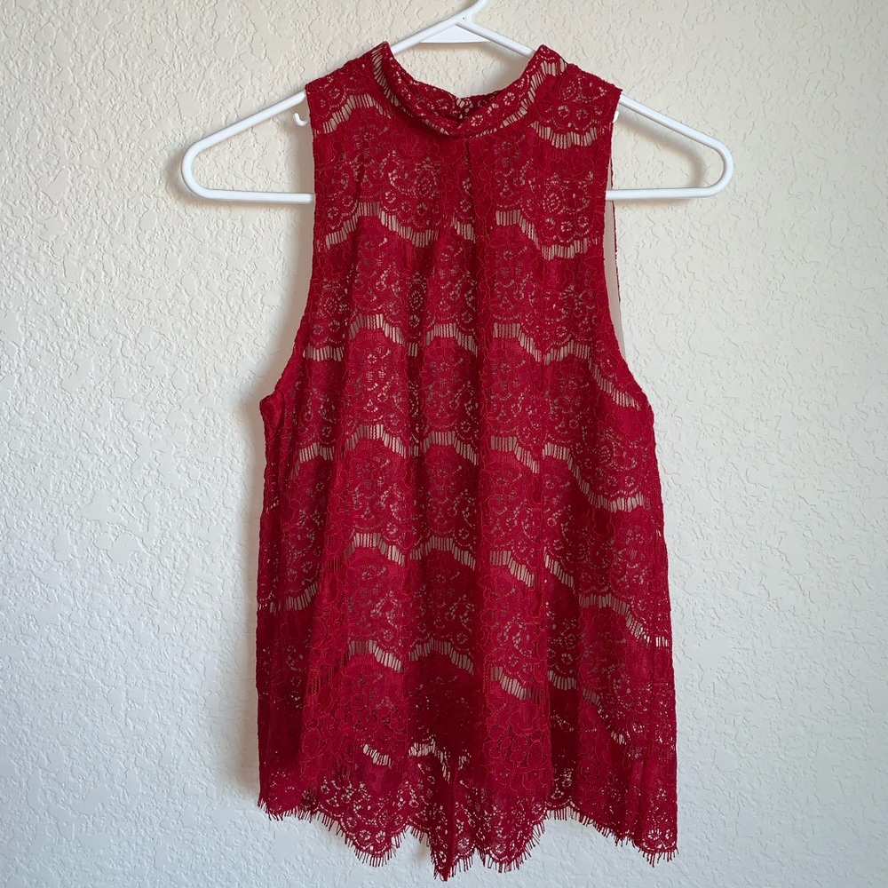 Love, Fire Mock Neck Lace Tank Top